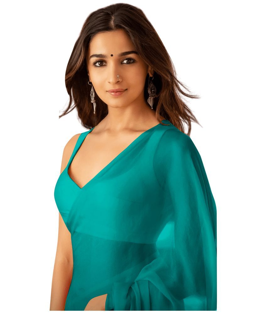     			Sidhidata Georgette Solid Saree Without Blouse Piece ( Rama , Pack of 1 )