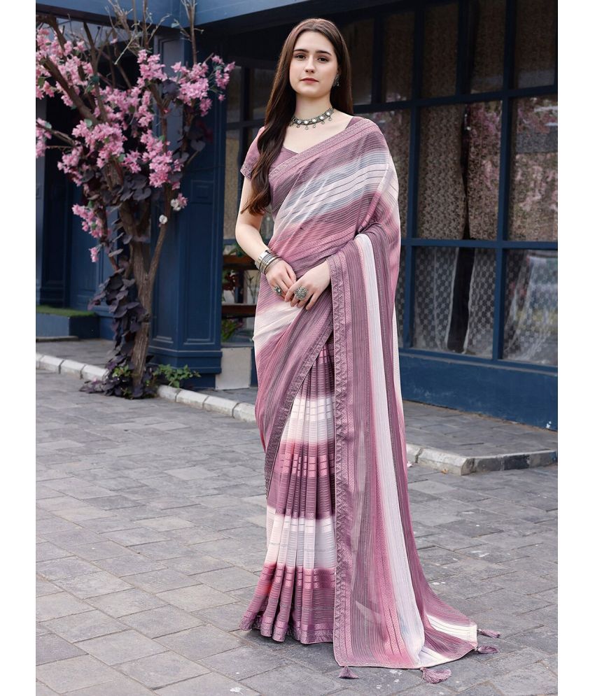     			Sitanjali Chiffon Striped Saree With Blouse Piece ( Wine , Pack of 1 )