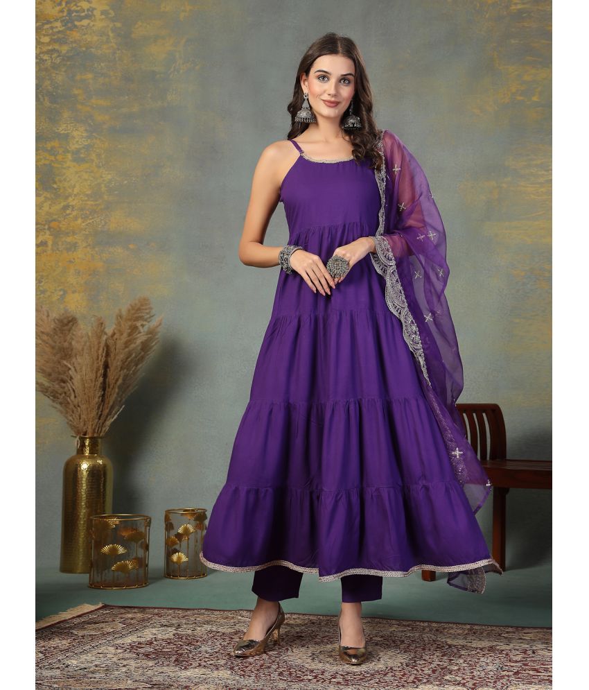     			Stylum Rayon Solid Kurti With Pants Women's Stitched Salwar Suit - Violet ( Pack of 1 )