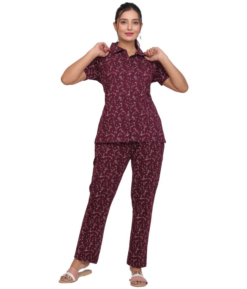     			just love Wine Cotton Blend Women's Nightwear Nightsuit Sets ( Pack of 1 )