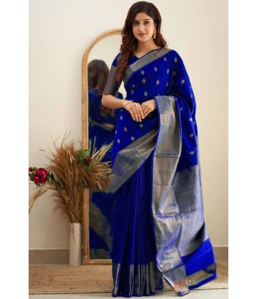     			roop lavanya Kanjivaram Silk Woven Saree With Blouse Piece ( Navy Blue , Pack of 1 )