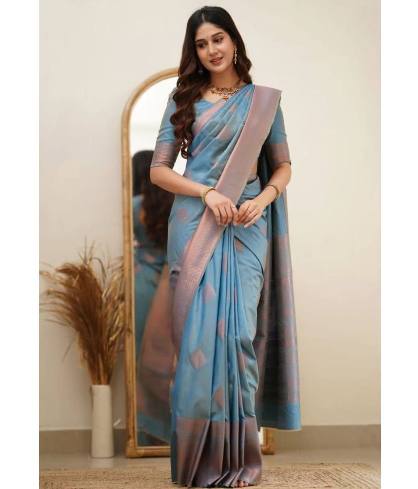     			roop lavanya Kanjivaram Silk Woven Saree With Blouse Piece ( Aqua Blue , Pack of 1 )