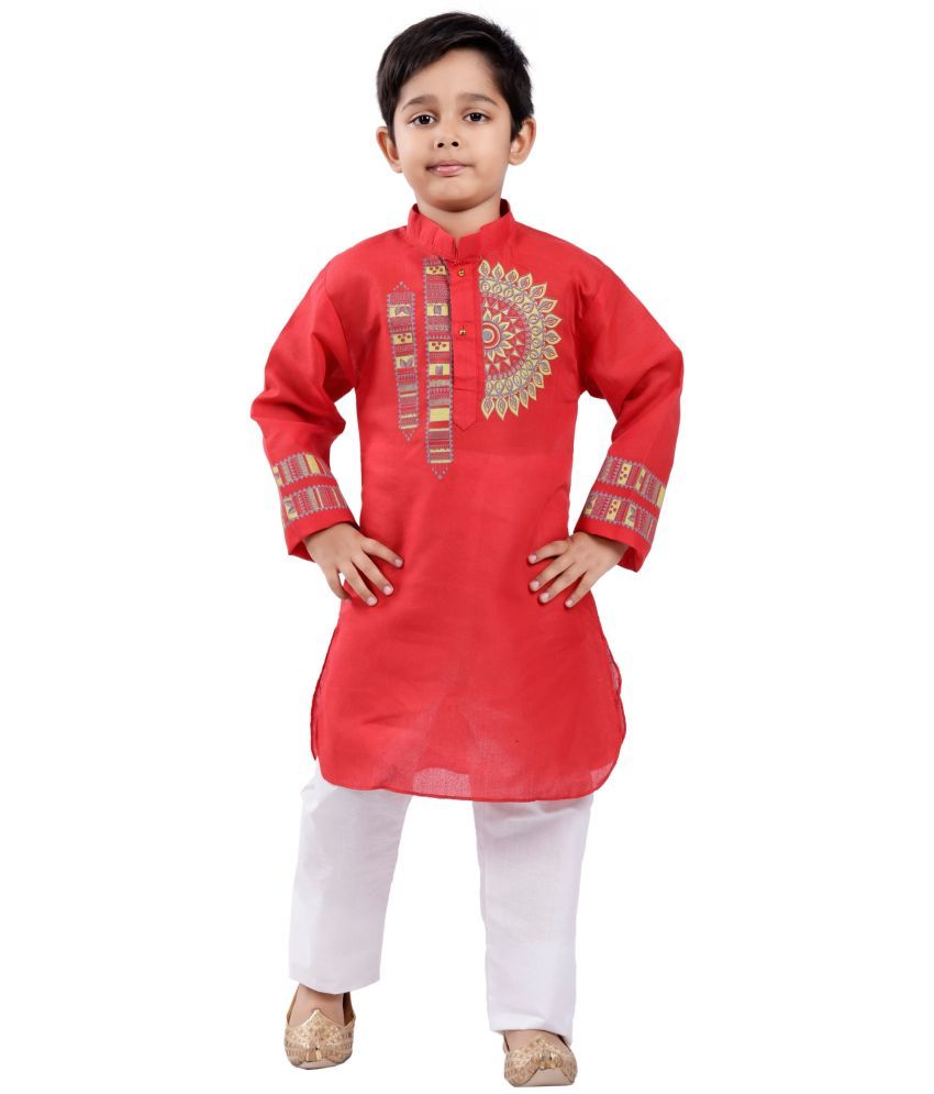     			s muktar garments Baby Boys Cotton Ethnic - Pattern Kurta Pyjama Set ( Red , Pack of 1 )