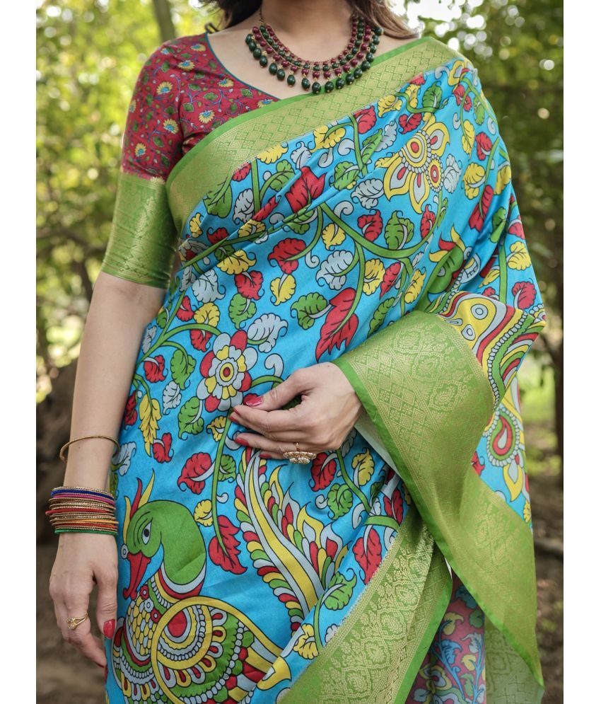     			Almaari Fashion Cotton Silk Printed Saree With Blouse Piece ( Green , Pack of 1 )