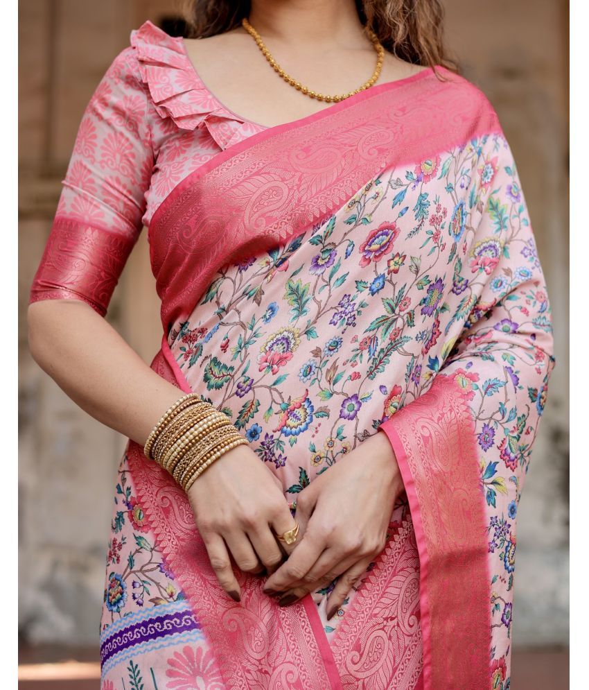     			Almaari Fashion Cotton Silk Printed Saree With Blouse Piece ( Pink , Pack of 1 )