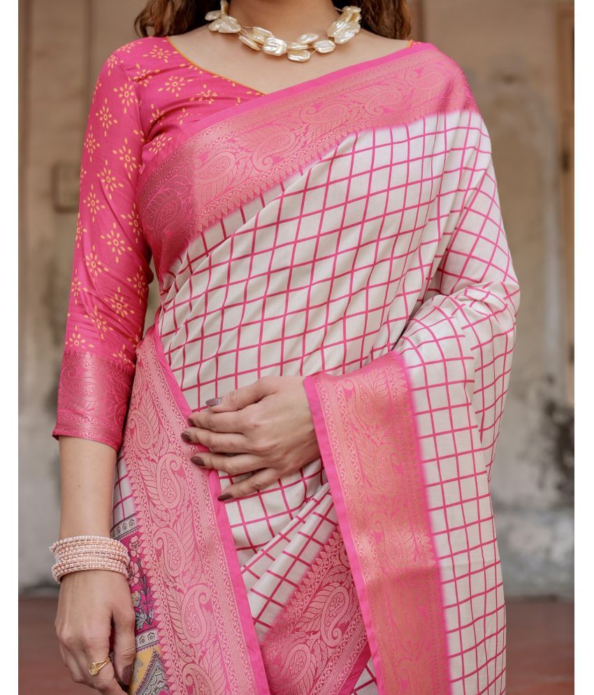     			Almaari Fashion Cotton Silk Printed Saree With Blouse Piece ( Pink , Pack of 1 )