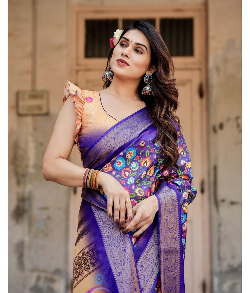     			Almaari Fashion Cotton Silk Printed Saree With Blouse Piece ( Purple , Pack of 1 )