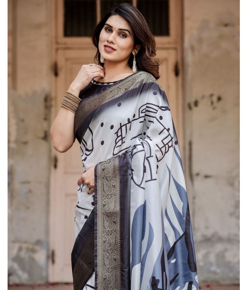     			Almaari Fashion Cotton Silk Printed Saree With Blouse Piece ( Grey , Pack of 1 )