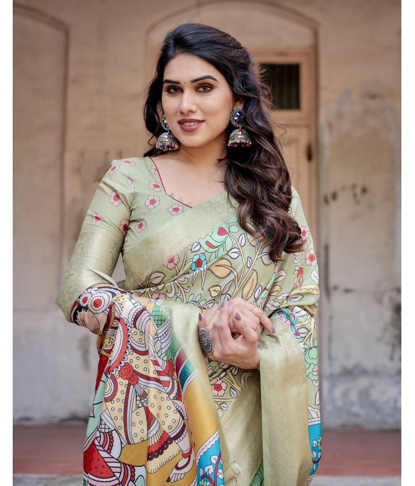     			Almaari Fashion Cotton Silk Printed Saree With Blouse Piece ( Green , Pack of 1 )