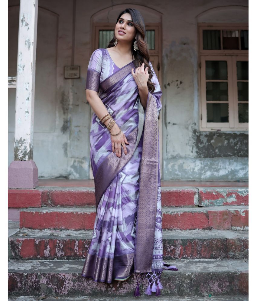     			Almaari Fashion Cotton Silk Printed Saree With Blouse Piece ( Purple , Pack of 1 )