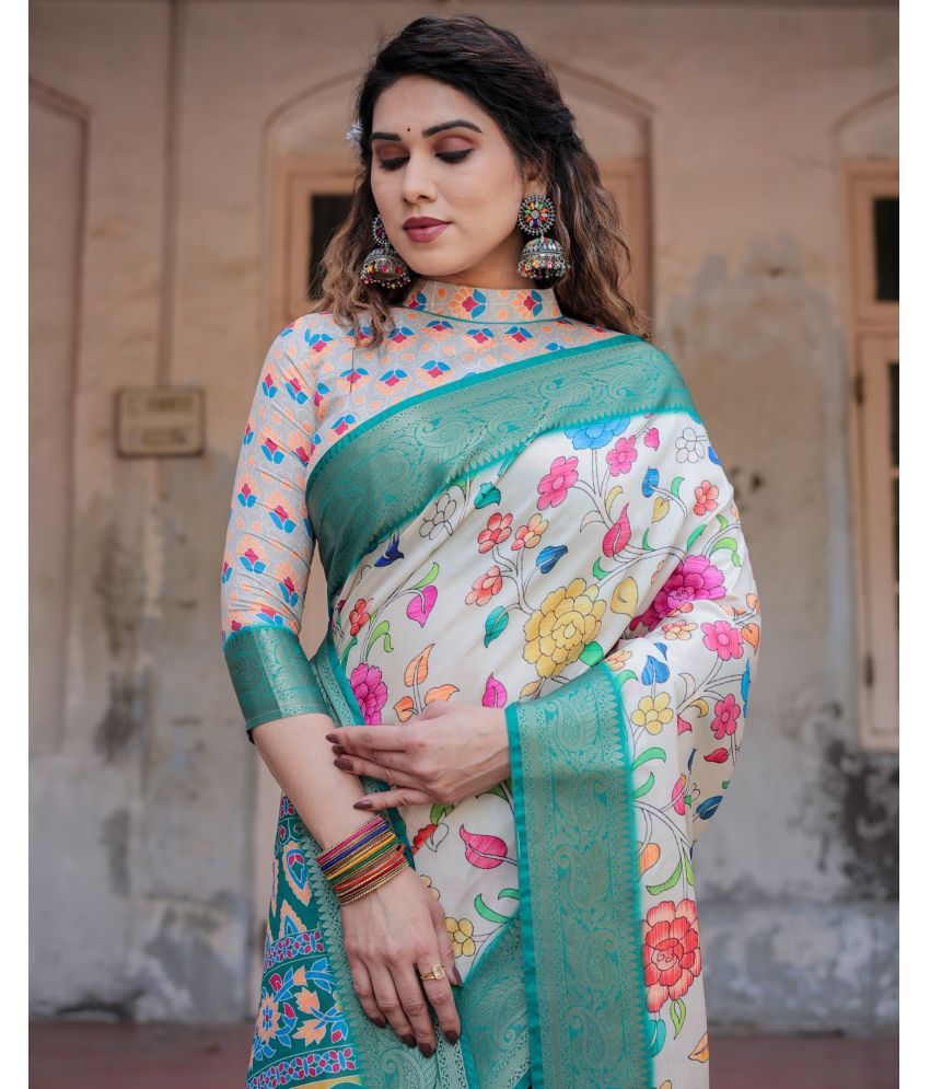     			Almaari Fashion Cotton Silk Printed Saree With Blouse Piece ( Grey , Pack of 1 )