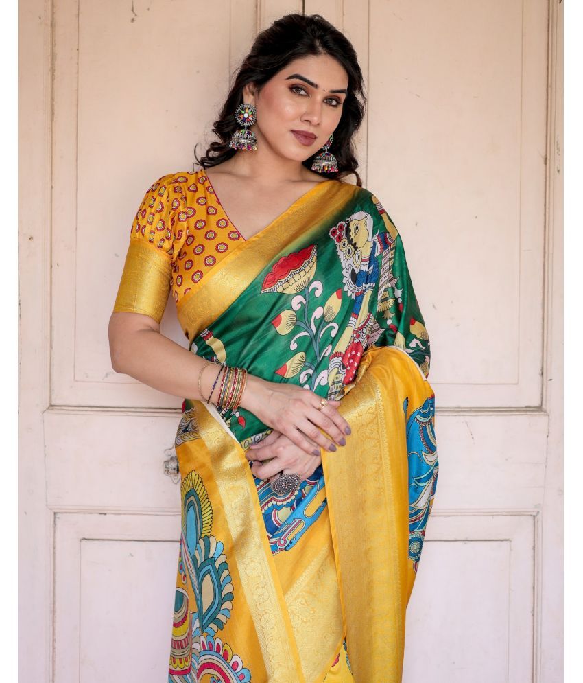     			Almaari Fashion Cotton Silk Printed Saree With Blouse Piece ( Green , Pack of 1 )