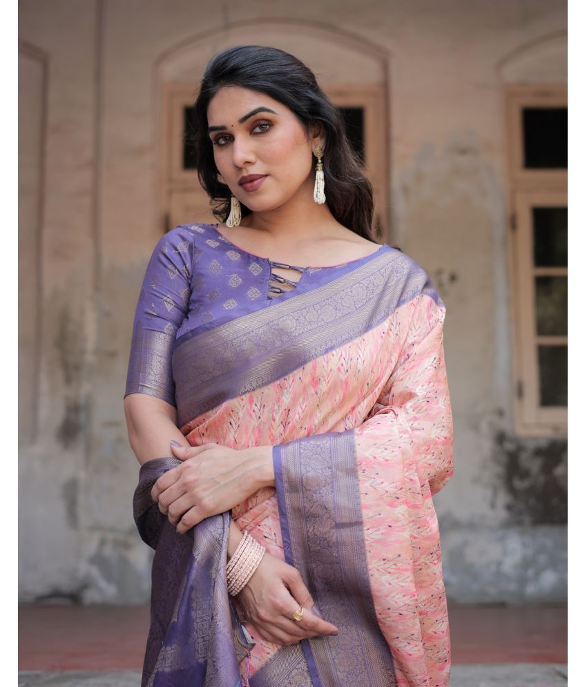     			Almaari Fashion Cotton Silk Printed Saree With Blouse Piece ( Pink , Pack of 1 )