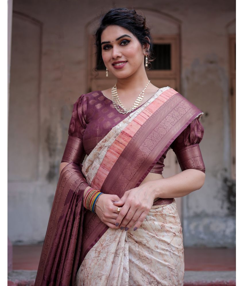     			Almaari Fashion Cotton Silk Printed Saree With Blouse Piece ( Brown , Pack of 1 )