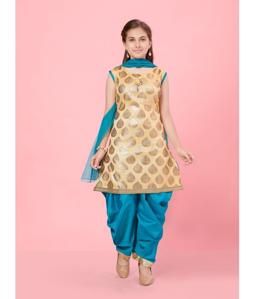     			Aarika Girls Silk Kurti with Dhoti ( Pack of 1 , Gold )