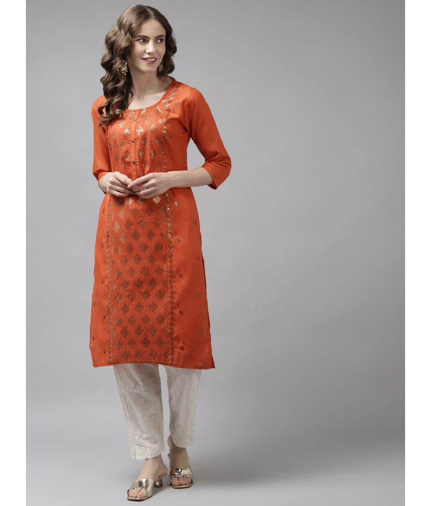     			Aarika Pack of 1 Cotton Embellished Straight Women's Kurti - ( Orange )