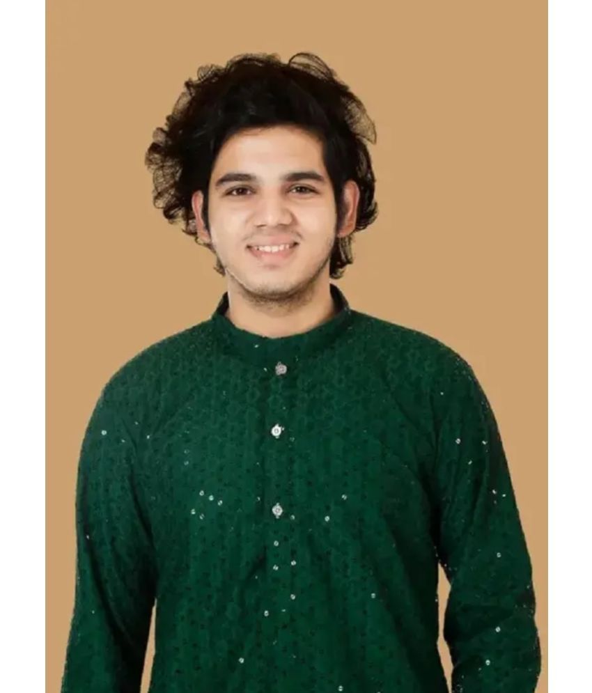     			DIGIFASHION Boys Sequin Zari - Pattern Kurta Pyjama Set ( Green , Pack of 1 )