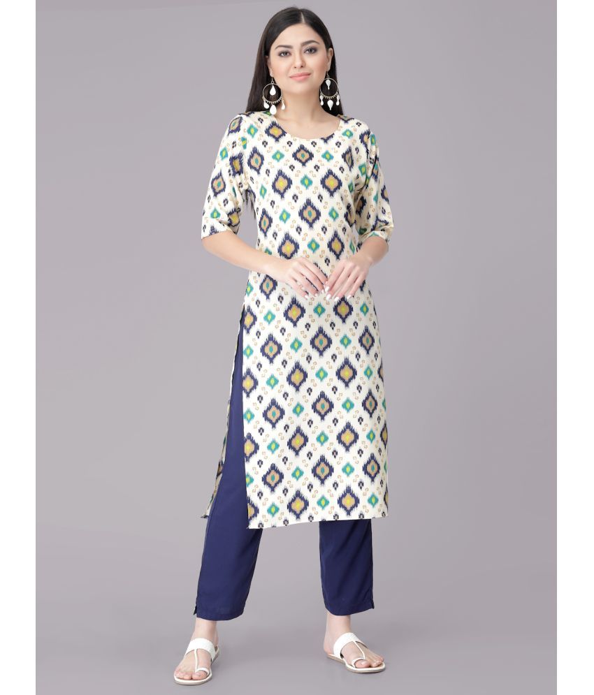     			Ethnicbasket Pack of 1 Crepe Printed Straight Women's Kurti - ( White )