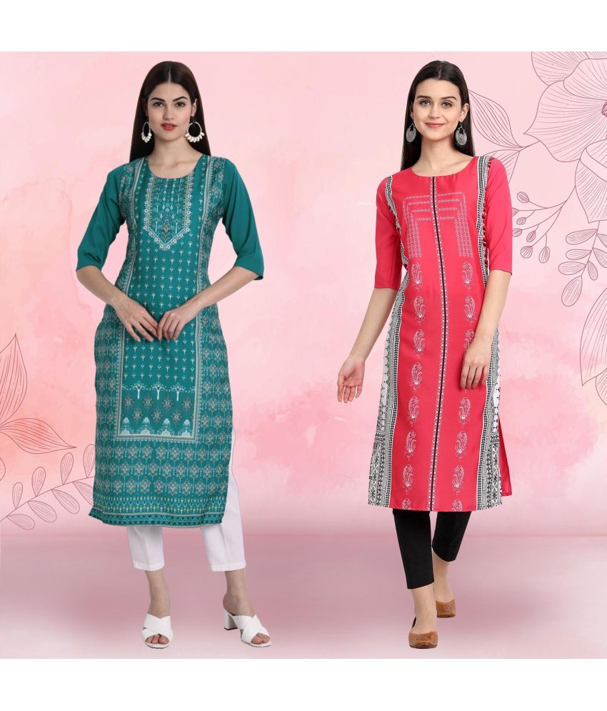     			Ethnicbasket Pack of 2 Crepe Printed Straight Women's Kurti - ( Multicolor4 )