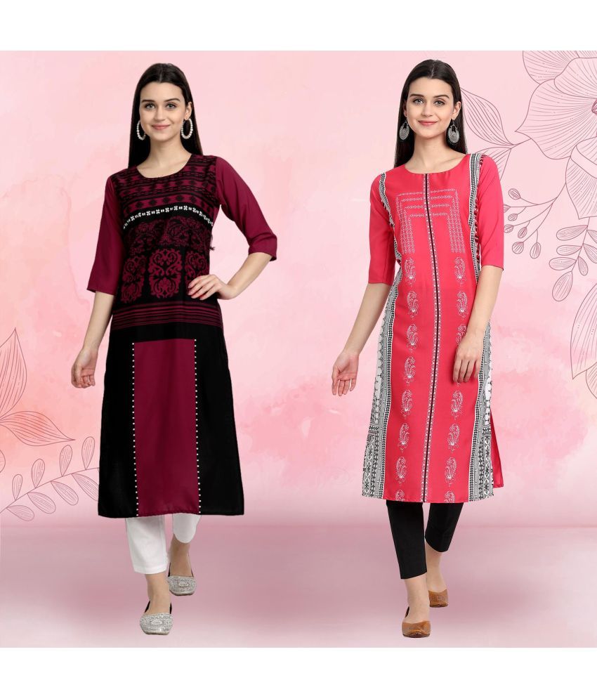     			Ethnicbasket Pack of 2 Crepe Printed Straight Women's Kurti - ( Multicolor2 )