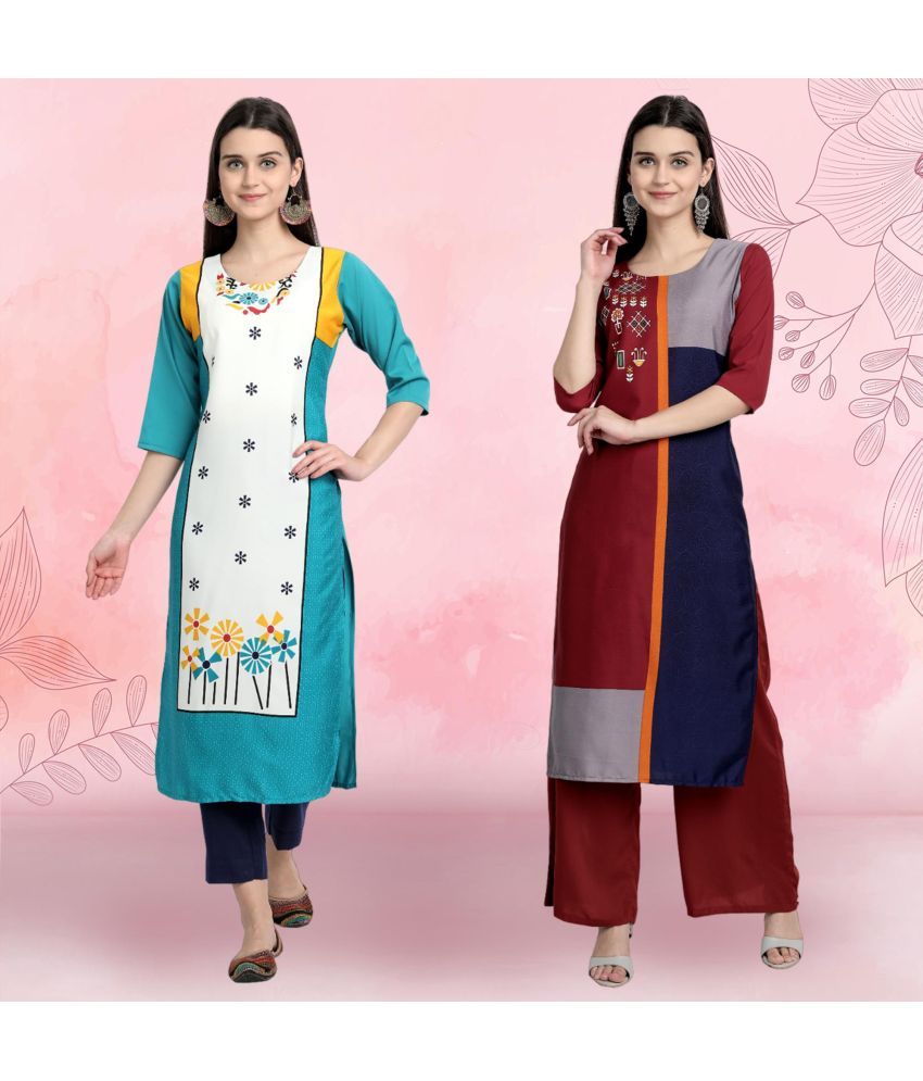     			Ethnicbasket Pack of 2 Crepe Printed Straight Women's Kurti - ( Multicolor1 )