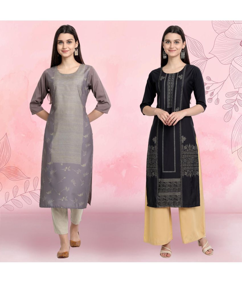     			Ethnicbasket Pack of 2 Crepe Printed Straight Women's Kurti - ( Multicolor1 )