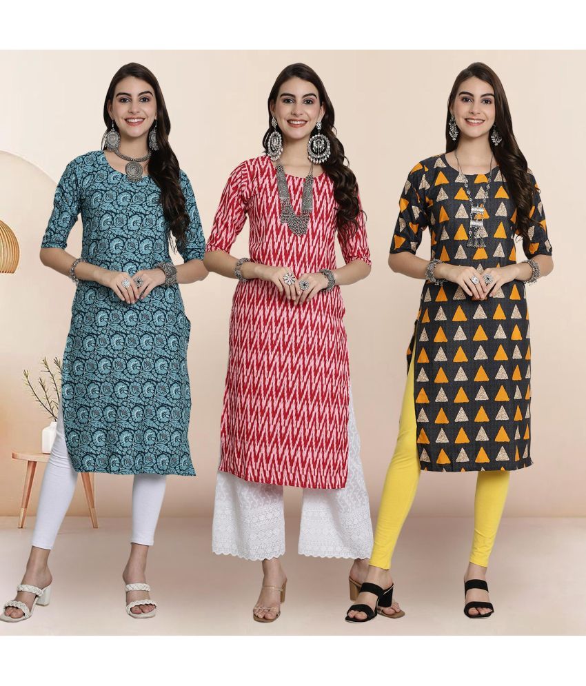     			Ethnicbasket Pack of 3 Crepe Printed Straight Women's Kurti - ( Multicolor2 )