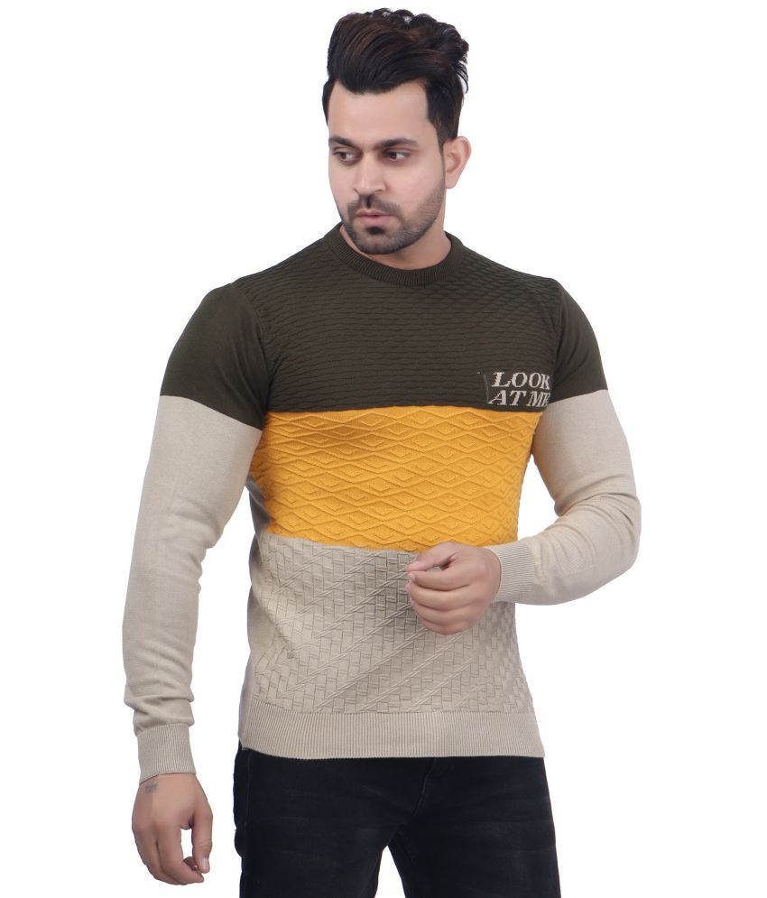     			FEVERFEW Cotton Blend Round Neck Men's Full Sleeves Pullover Sweater - Dark Grey ( Pack of 1 )