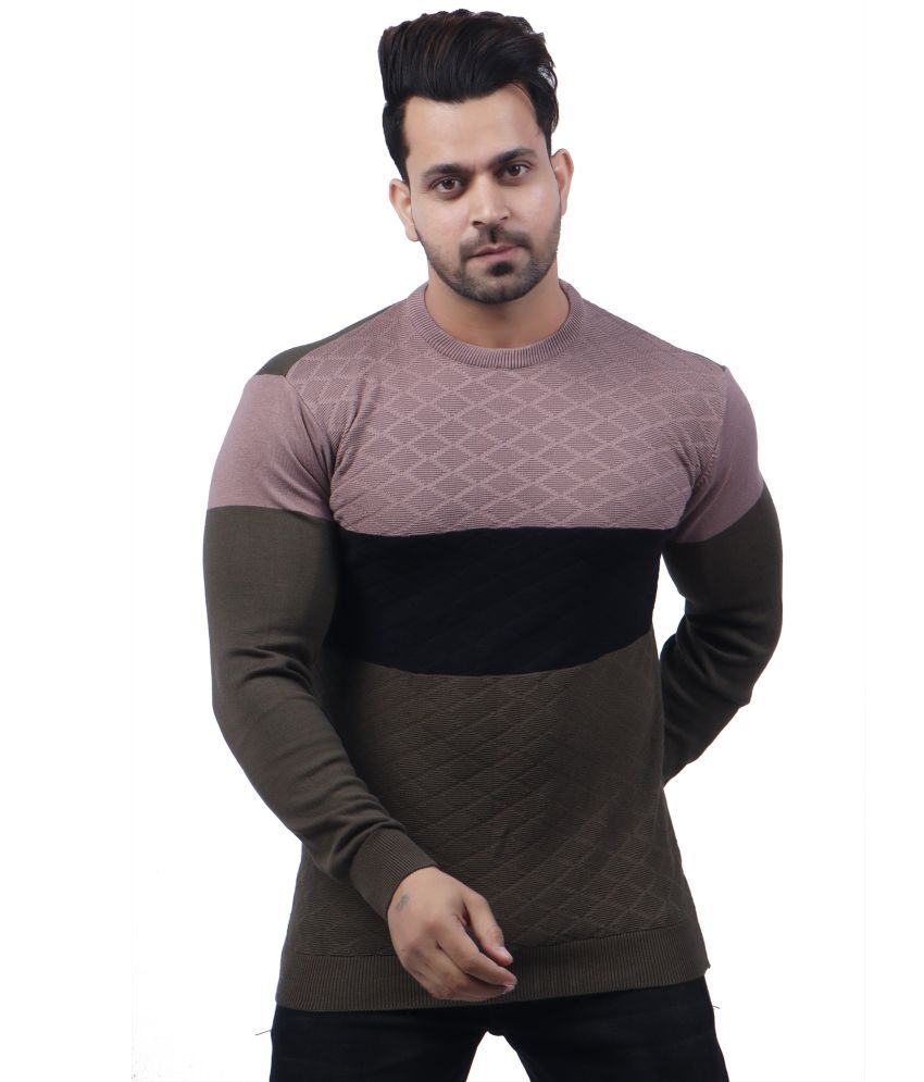     			FEVERFEW Cotton Blend Round Neck Men's Full Sleeves Pullover Sweater - Multicolor ( Pack of 1 )