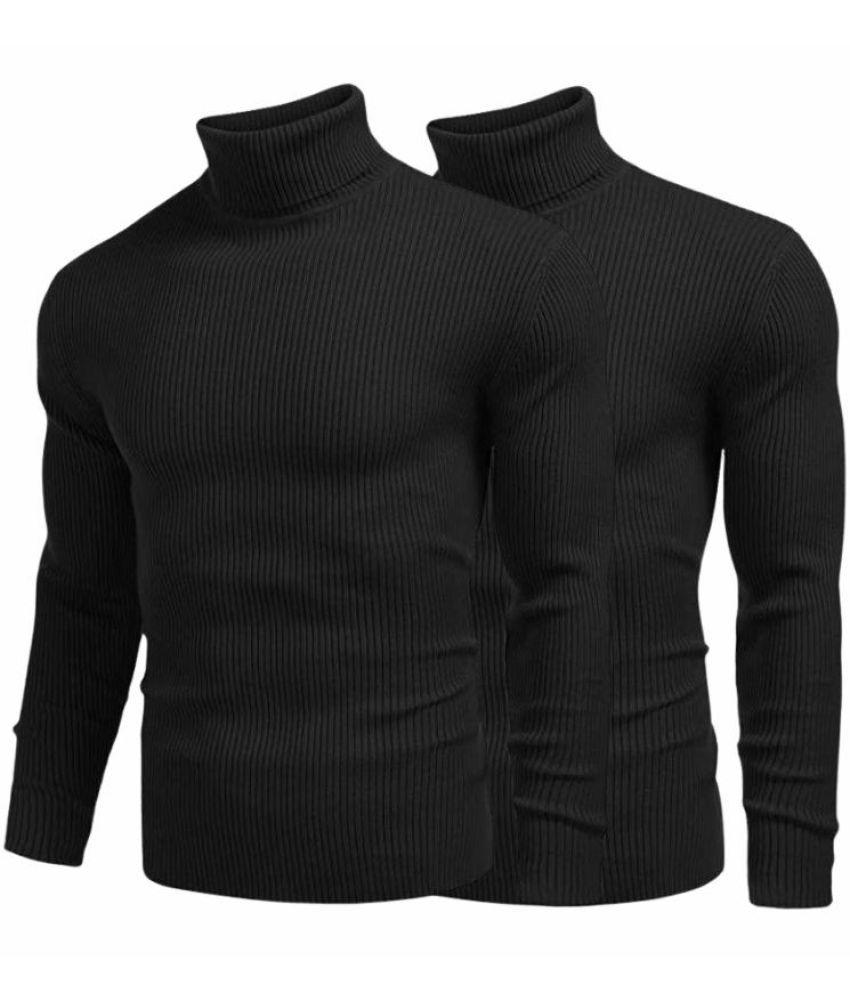     			FEVERFEW Woollen Blend High Neck Men's Full Sleeves Pullover Sweater - Black ( Pack of 2 )