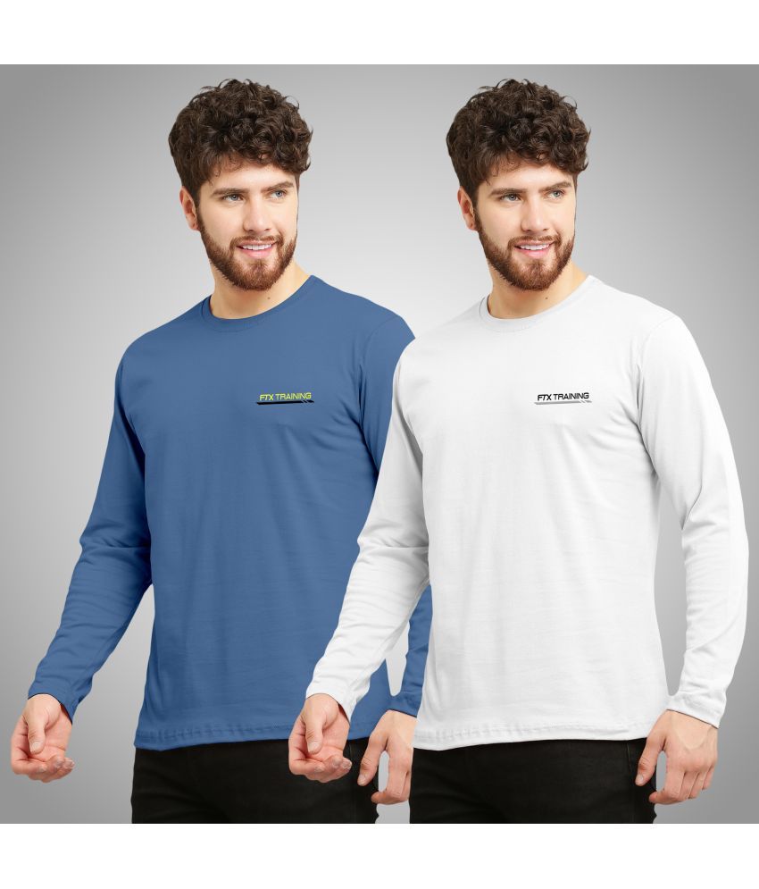     			FTX Cotton Blend Regular Fit Solid Full Sleeves Men's Round T-Shirt - White ( Pack of 2 )