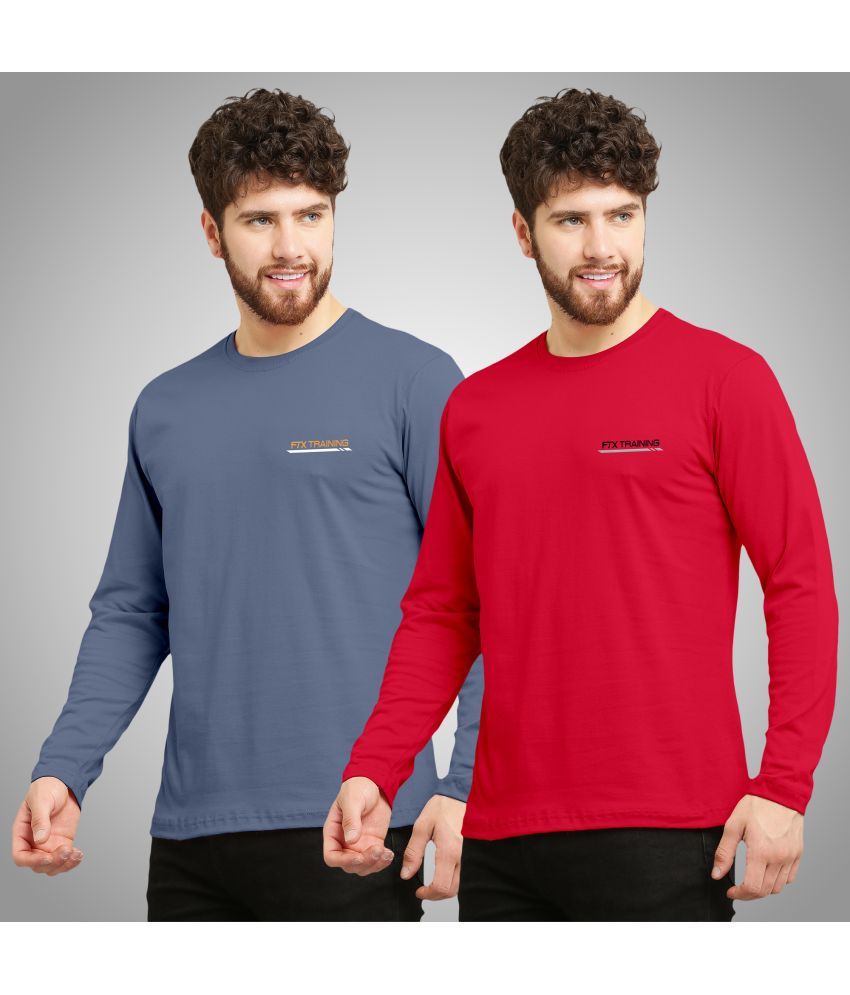     			FTX Cotton Blend Regular Fit Solid Full Sleeves Men's Round T-Shirt - Red ( Pack of 2 )