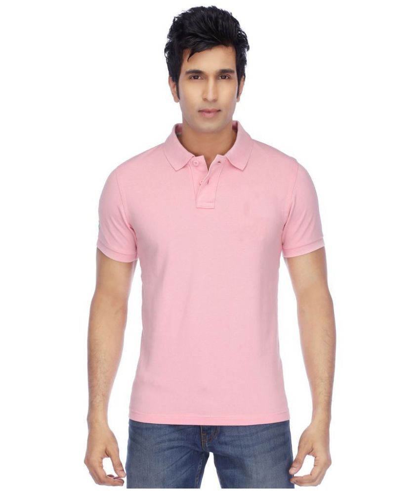     			Funky Guys Pack of 1 Cotton Blend Slim Fit Solid Half Sleeves Men's Polo T Shirt ( Pink )