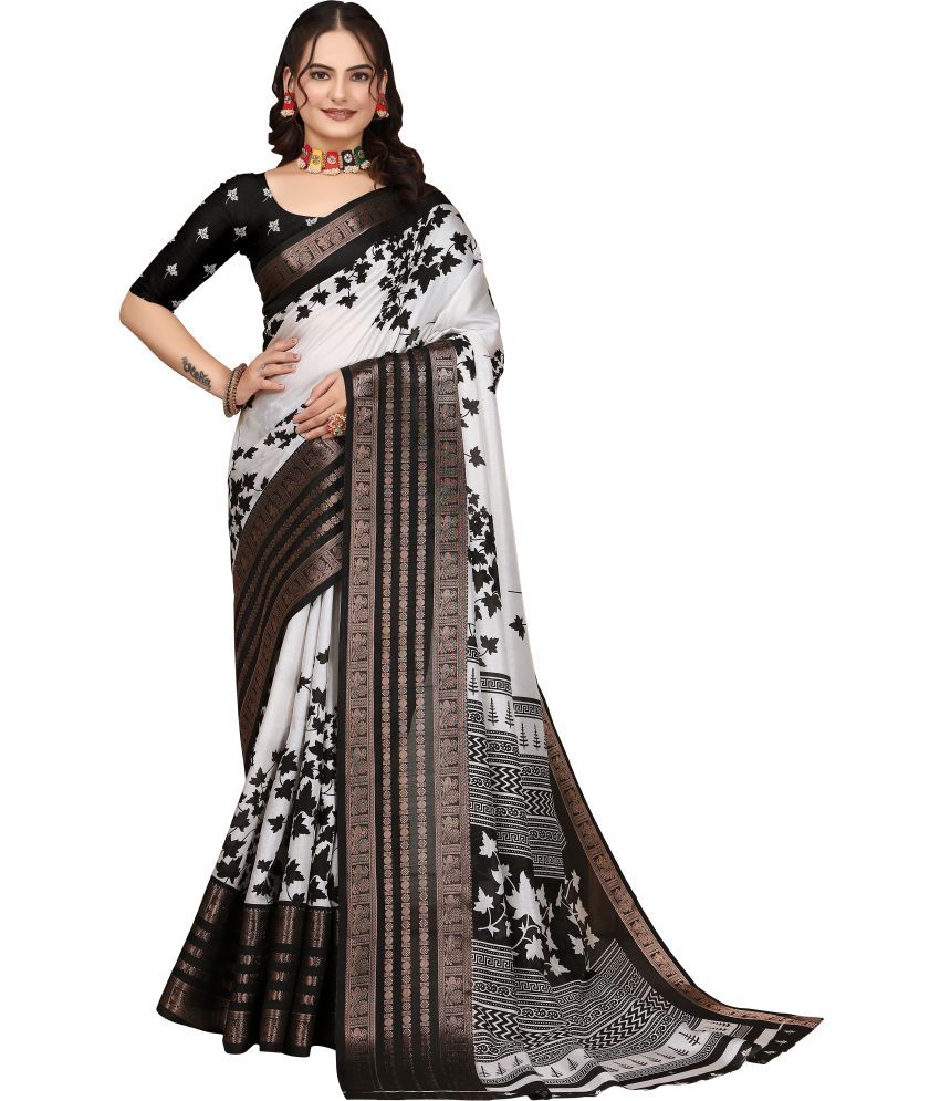     			Magneitta Art Silk Printed Saree With Blouse Piece ( Black , Pack of 1 )