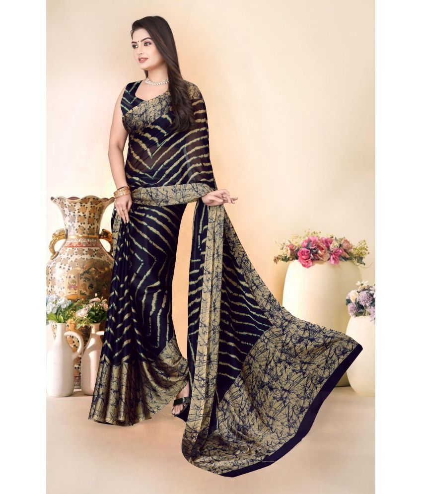     			Magneitta Chiffon Printed Saree With Blouse Piece ( Black , Pack of 1 )