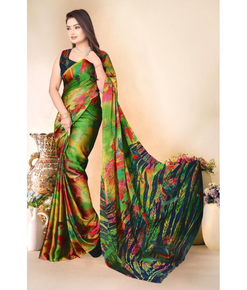     			Magneitta Chiffon Printed Saree With Blouse Piece ( Green , Pack of 1 )