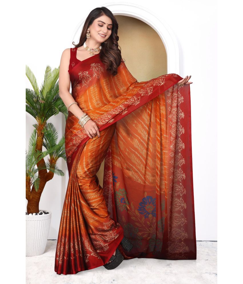     			Magneitta Chiffon Printed Saree With Blouse Piece ( Orange , Pack of 1 )