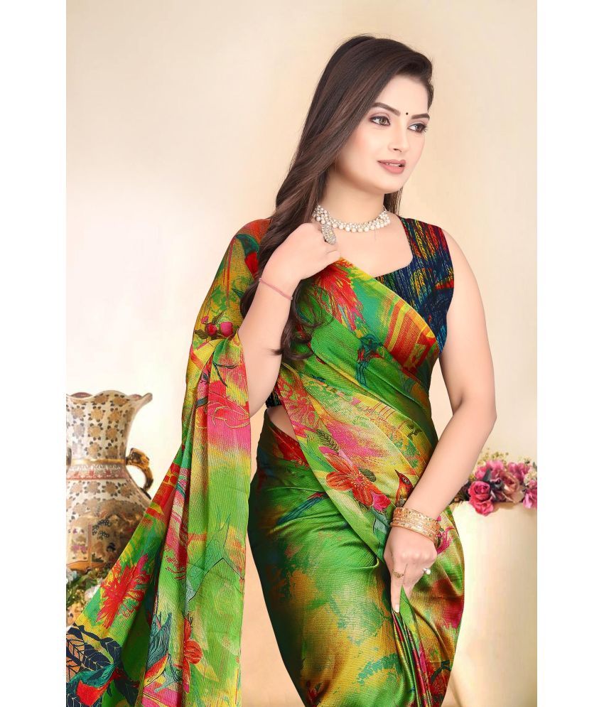     			Magneitta Chiffon Printed Saree With Blouse Piece ( Green , Pack of 1 )