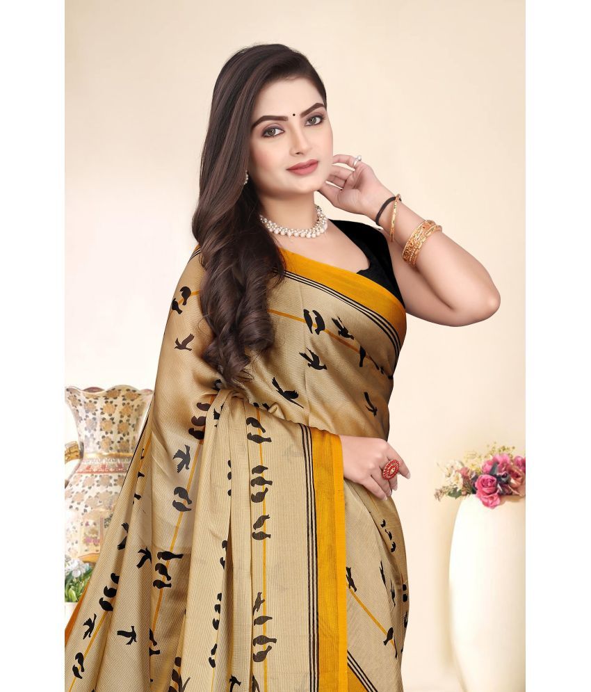     			Magneitta Chiffon Self Design Saree With Blouse Piece ( Gold , Pack of 1 )