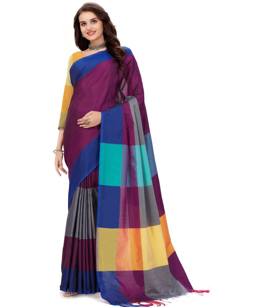     			Magneitta Cotton Silk Colorblock Saree With Blouse Piece ( Magenta , Pack of 1 )