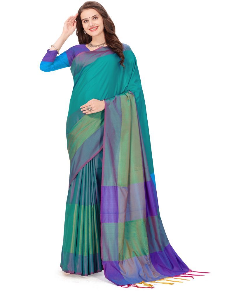     			Magneitta Cotton Silk Colorblock Saree With Blouse Piece ( Light Green , Pack of 1 )