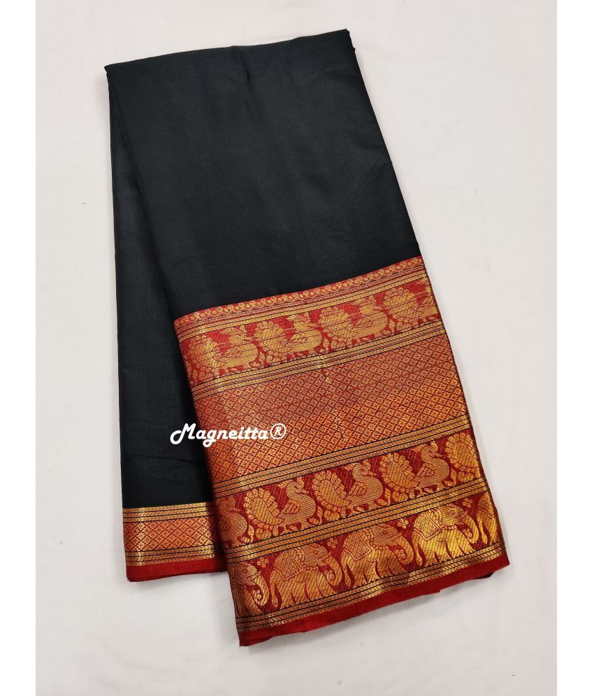     			Magneitta Silk Blend Woven Saree With Blouse Piece ( Black , Pack of 1 )