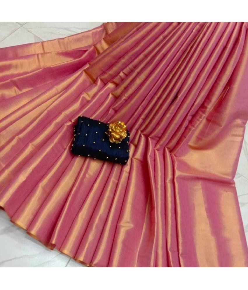     			Magneitta Tissue Solid Saree With Blouse Piece ( Pink , Pack of 1 )