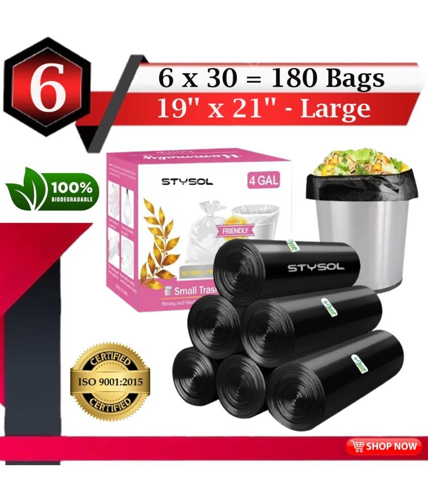     			OXO - Biodegradable Garbage Bags (Medium) Size 19 x 21 Inches 6 Rolls 180 Bags Dustbin Bag/Trash Bag - Black Color