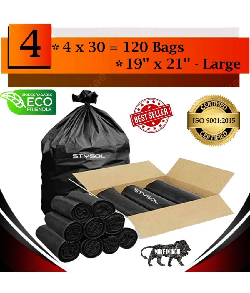     			Premium Biodegradable Garbage Bags 19 X 21 Inches (Medium Size) 120 Bags (4 Rolls) Dustbin Bag/Trash Bag - Black Color