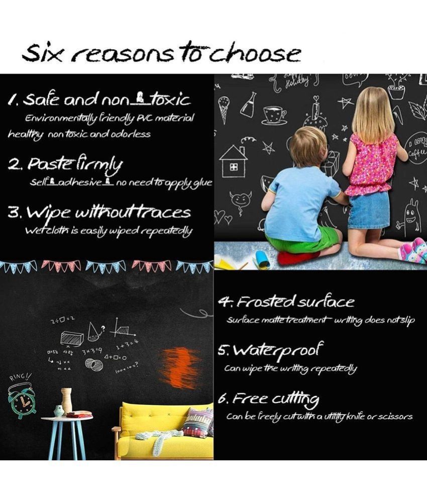     			SKYVILLA Black Board (45x200cm) Wall Sticker Removable Decal Chalkboard with 5 Chalks for Home School Office College Room Kitchen Kids