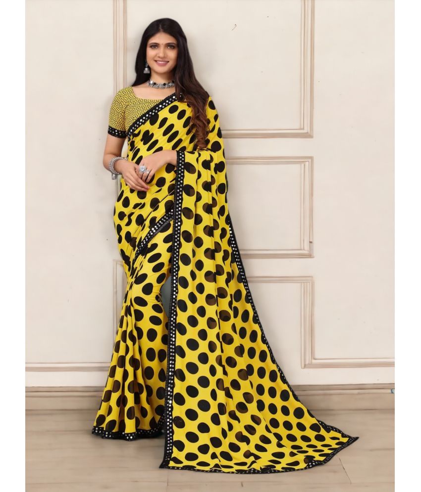     			TTH Georgette Embroidered Saree With Blouse Piece ( Yellow , Pack of 1 )