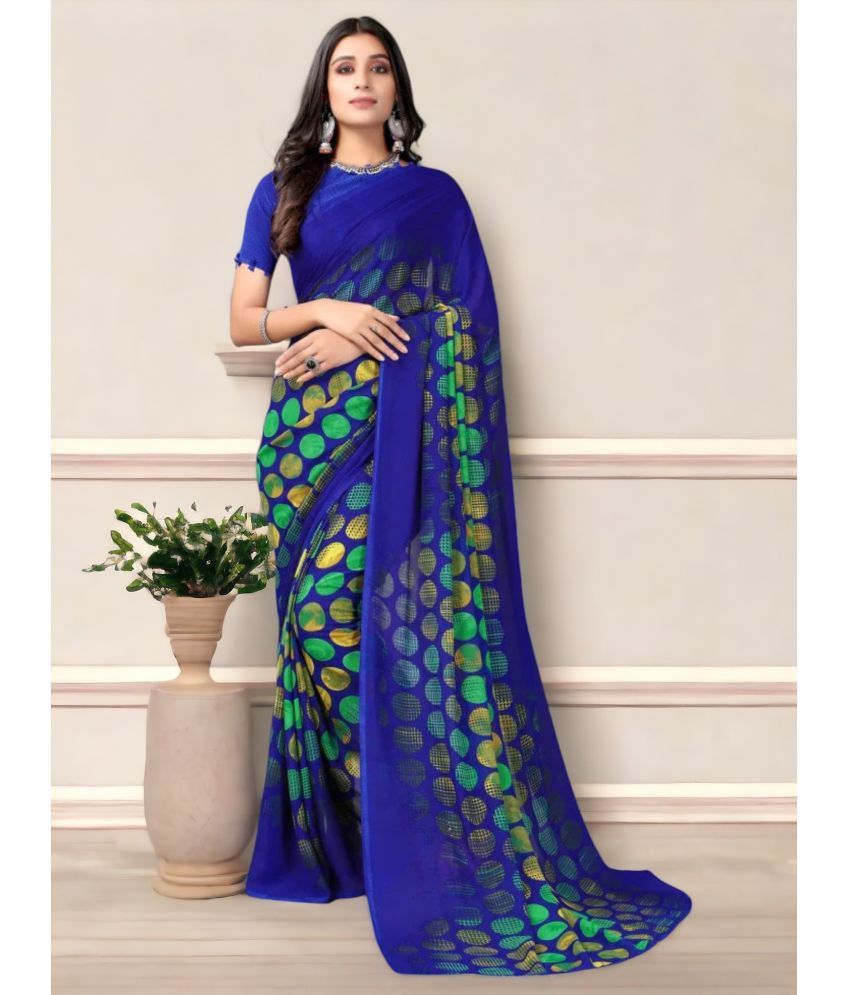     			TTH Georgette Embroidered Saree With Blouse Piece ( Blue , Pack of 1 )