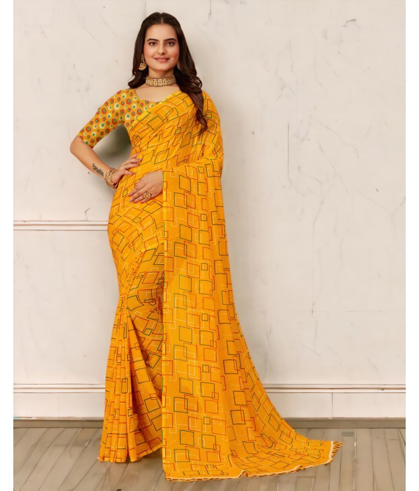     			TTH Georgette Embroidered Saree With Blouse Piece ( Yellow , Pack of 1 )