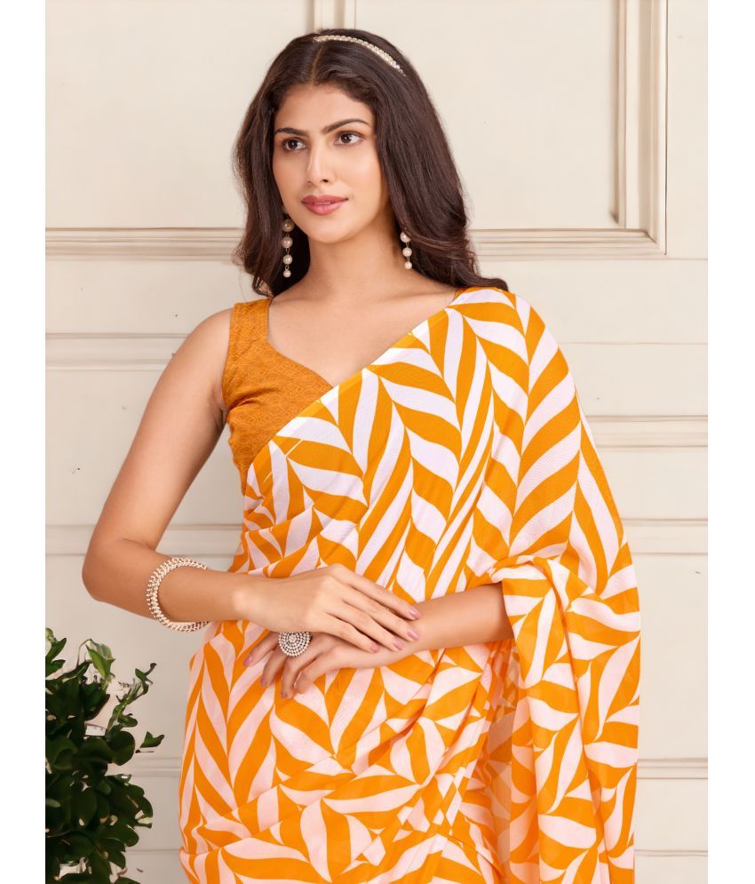     			TTH Georgette Printed Saree With Blouse Piece ( Yellow , Pack of 1 )